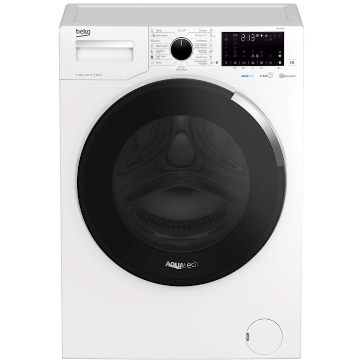 Masina de spalat rufe Beko WUE8746N_N, 8 kg, 1400 RPM, Clasa A, AquaTech, Motor ProSmart, HomeWhiz, Remote Control, SteamCure, AddGarment, Alb reducere