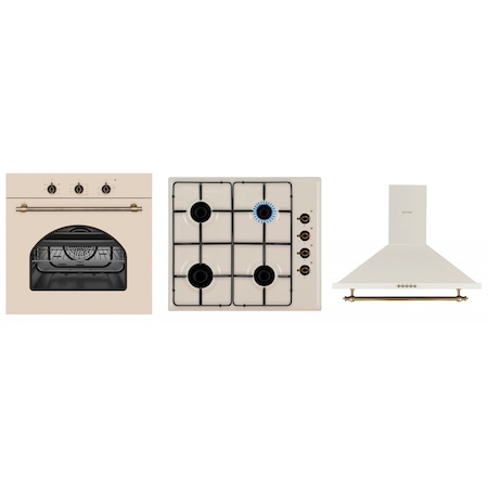 pachet Pyramis Rustic SMARTLINE Bej PLUS,  cuptor electric 5 functii,  plita cu gaz si hota decorativa reducere Emag