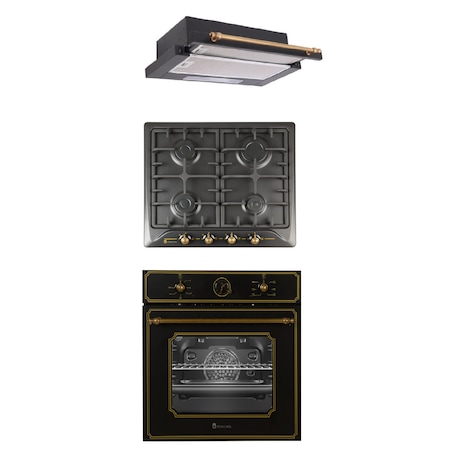 pachet incorporabil cuptor electric ,  plita gaz si hota telescopica Studio Casa Toscana Retro Black Rustic ieftin Emag