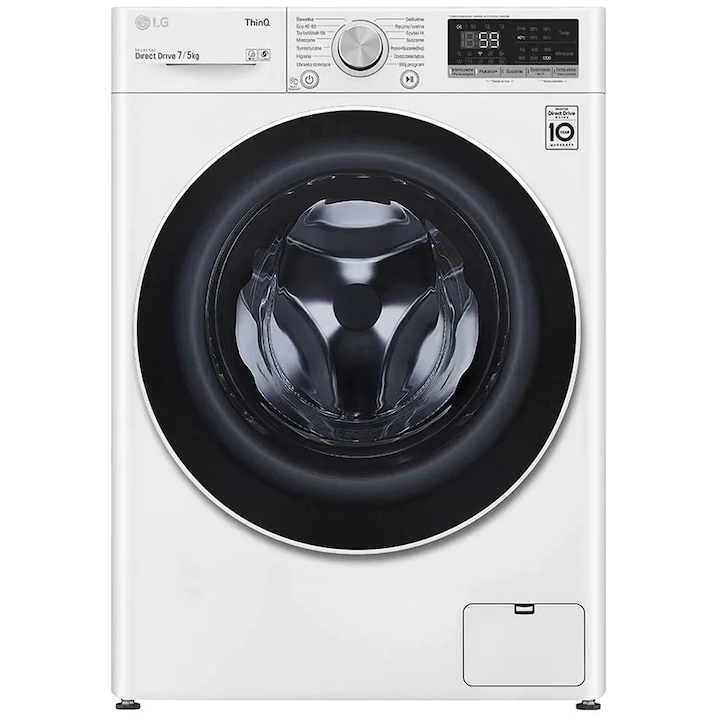 Masina de spalat rufe cu uscator Slim LG F2DV5S7N0E, 7 kg spalare, 5 kg uscare, 1200 RPM, Clasa D, Inverter Direct Drive, Turbo Wash, Smart Diagnosis, WiFi, Alb reducere