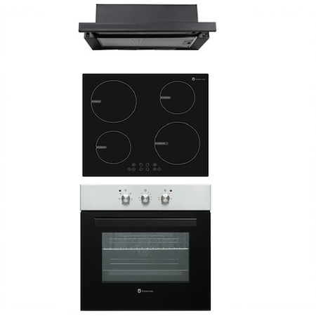 pachet incorporabil Studio Casa Indra Nero,  cuptor electric Roma Clasic + plita inductie Indra Boost 60 + hota telescopica Wind Turbo reducere Emag
