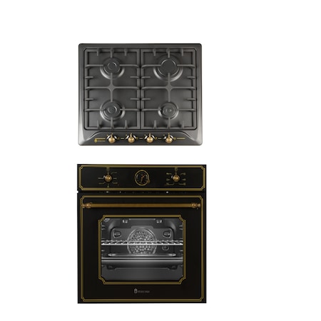 pachet incorporabil cuptor electric si plita gaz Studio Casa Toscana Black Rustic,  Clasa A ieftin Emag