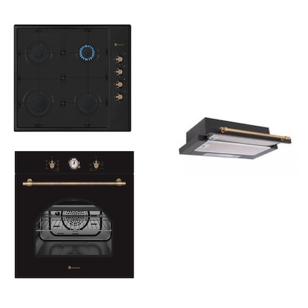 pachet rustic incorporabil Dolce Vita Trio Nero cuptor electric,  plita gaz si hota telescopica,  Studio Casa,  6 functii ieftin Emag