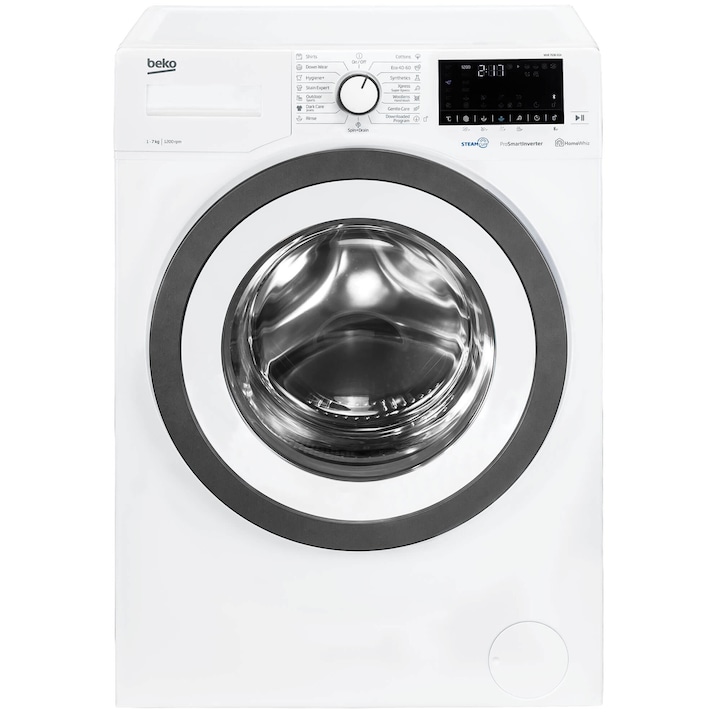 Masina de spalat rufe Beko WUE7636X0A, 7 kg, 1200 rpm, Clasa D, Motor ProSmart Inverter, HomeWhiz Bluetooth, SteamCure, Hygiene, AddXtra, Alb reducere