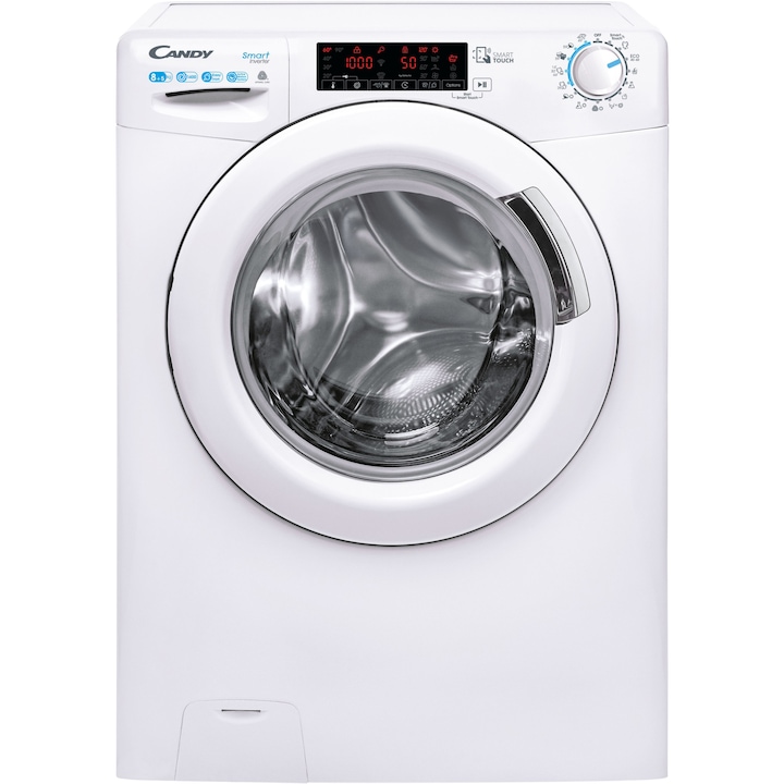 Masina de spalat rufe cu uscator Candy Smart CSWS 485TWME/1-S, Spalare 8 kg, Uscare 5 kg, 1400 rpm, Clasa A, Motor Inverter, Mix Power System, Kilo Detector, Functie Steam, Alb reducere