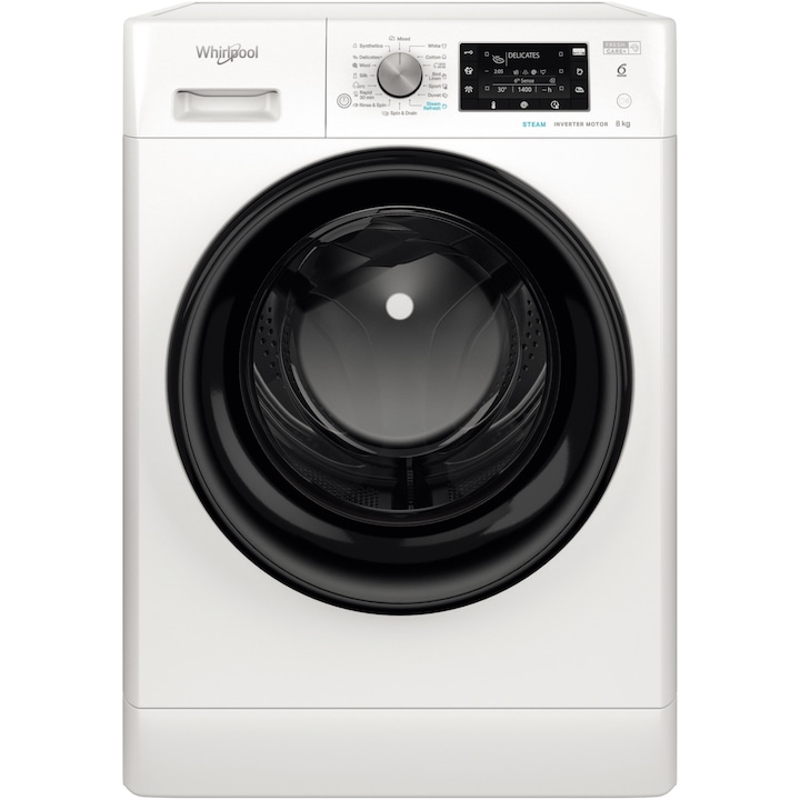Masina de spalat rufe Whirlpool FreshCare+ FFD8648BVEE, 8 kg, 1600 RPM, Clasa C, Steam Refresh, Steam Hygiene, Tehnologia al-6lea Simt, Motor Inverter, Display LCD, Alb reducere